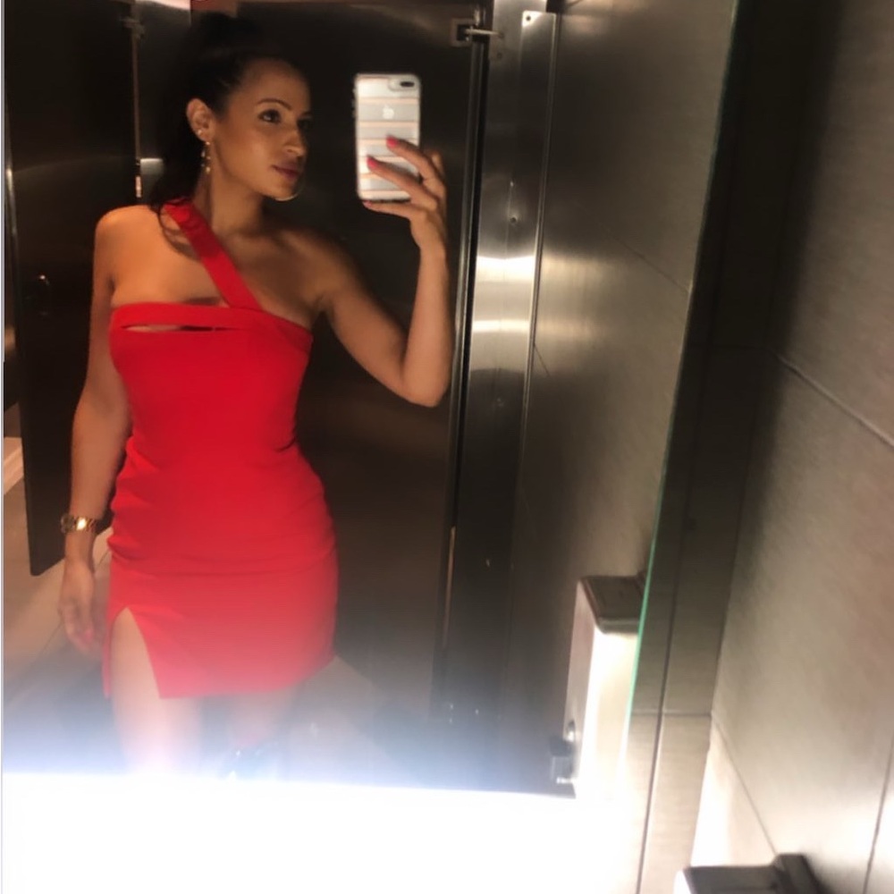 BCBGMaxAzria Vibrant Red One-Shoulder Dress